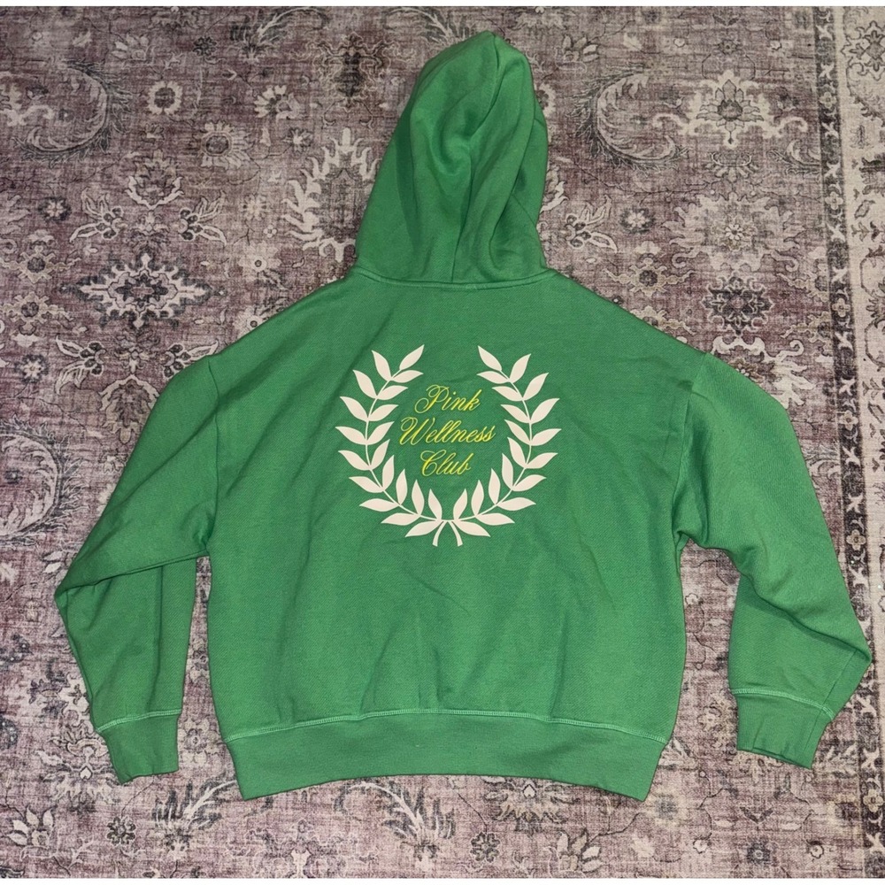 Victorias Secret PINK Wellness Club Green Full Zip Campus Hoodie Small NEW